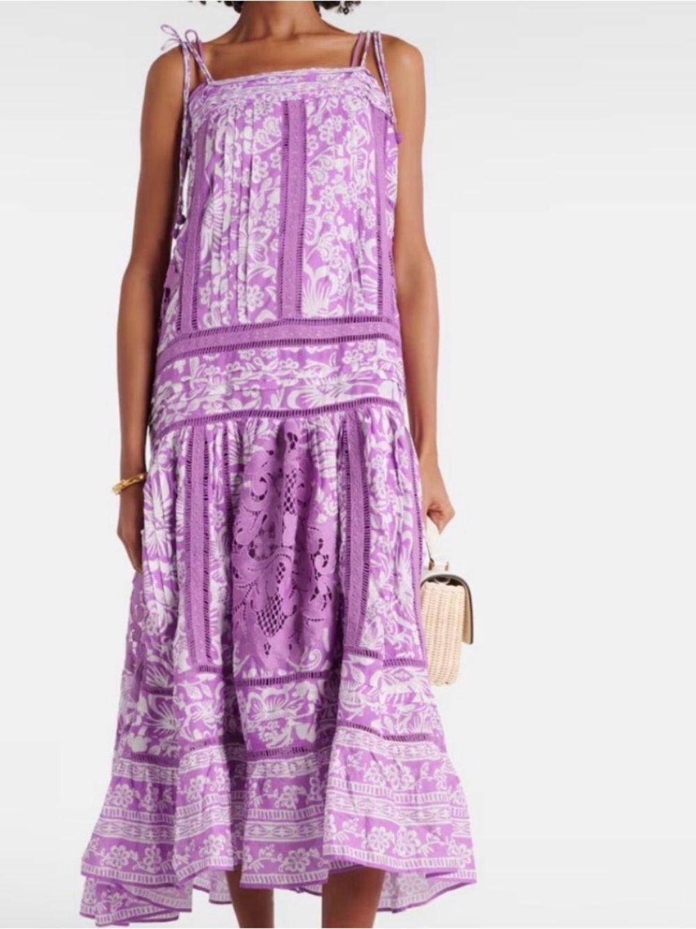 FARM Rio Lavender & White Floral Tie-Shoulder Midi Dress